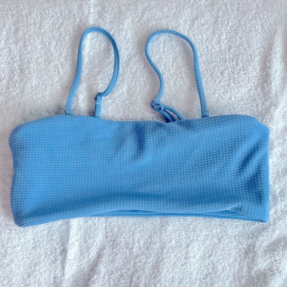 Zaful baby blue bandeau textured top with straps